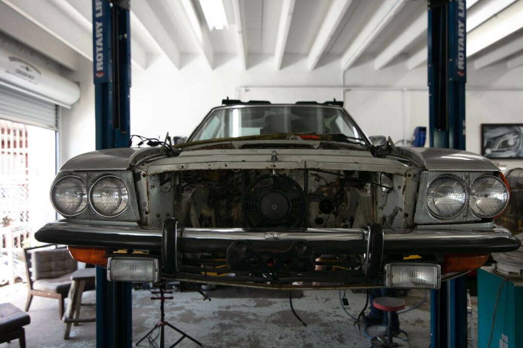 A before shot of a classic car that is going to be restored to perfection by Miami Benz.